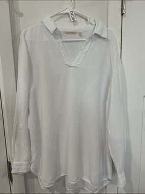 Soft Surroundings women’s White Ribbed V-Neck Tunic top summer vacation flowy